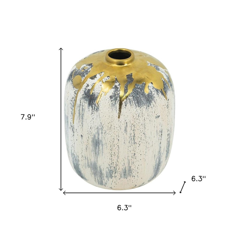 8" Gray Ivory And Gold Modern Abstract Ceramic Table Vase HomeRoots