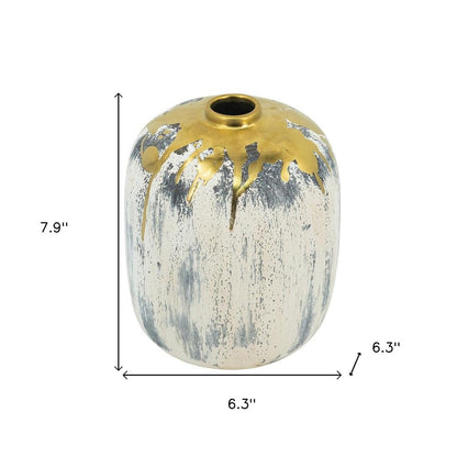 8" Gray Ivory And Gold Modern Abstract Ceramic Table Vase HomeRoots