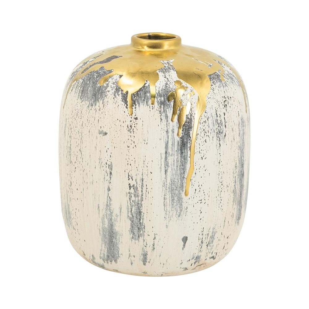 8" Gray Ivory And Gold Modern Abstract Ceramic Table Vase HomeRoots