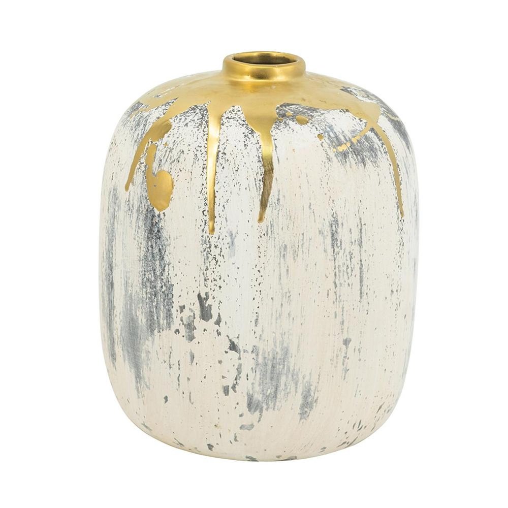 8" Gray Ivory And Gold Modern Abstract Ceramic Table Vase HomeRoots