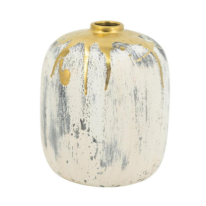 8" Gray Ivory And Gold Modern Abstract Ceramic Table Vase HomeRoots