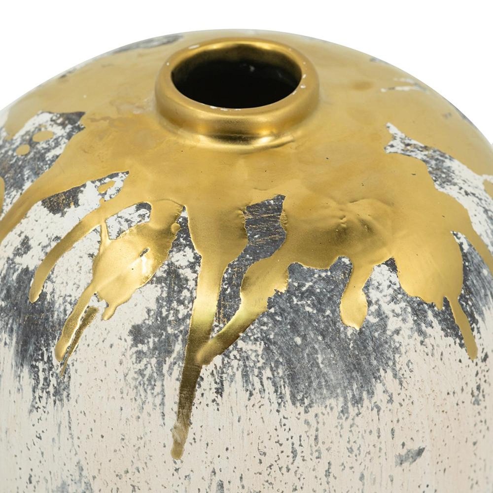 8" Gray Ivory And Gold Modern Abstract Ceramic Table Vase HomeRoots