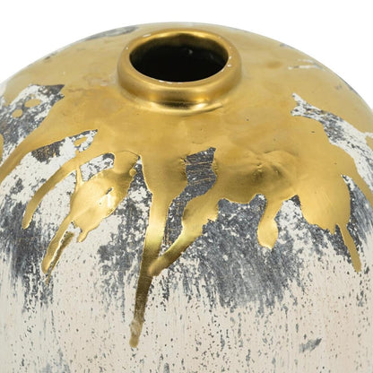 8" Gray Ivory And Gold Modern Abstract Ceramic Table Vase HomeRoots