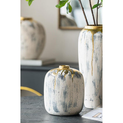 8" Gray Ivory And Gold Modern Abstract Ceramic Table Vase HomeRoots