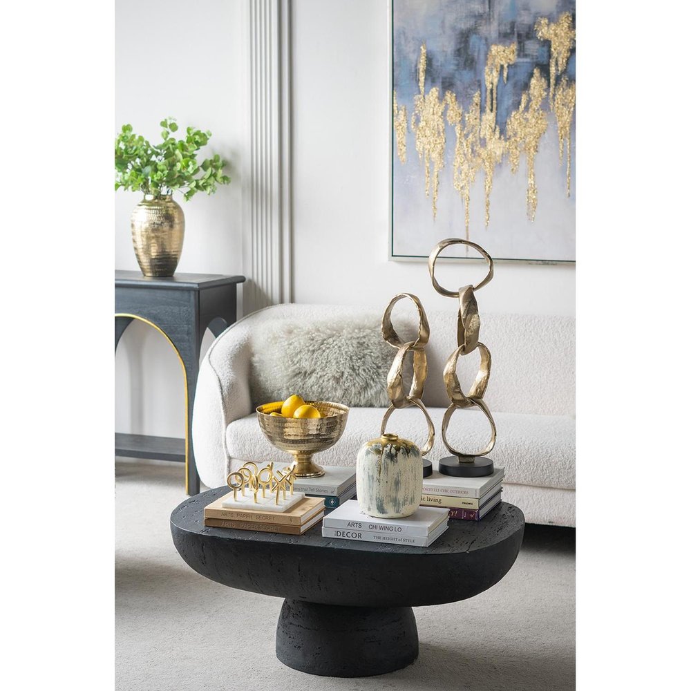 8" Gray Ivory And Gold Modern Abstract Ceramic Table Vase HomeRoots