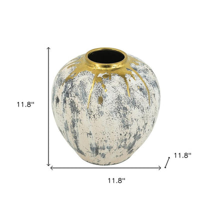 12" Gray Ivory And Gold Modern Abstract Ceramic Table Vase HomeRoots