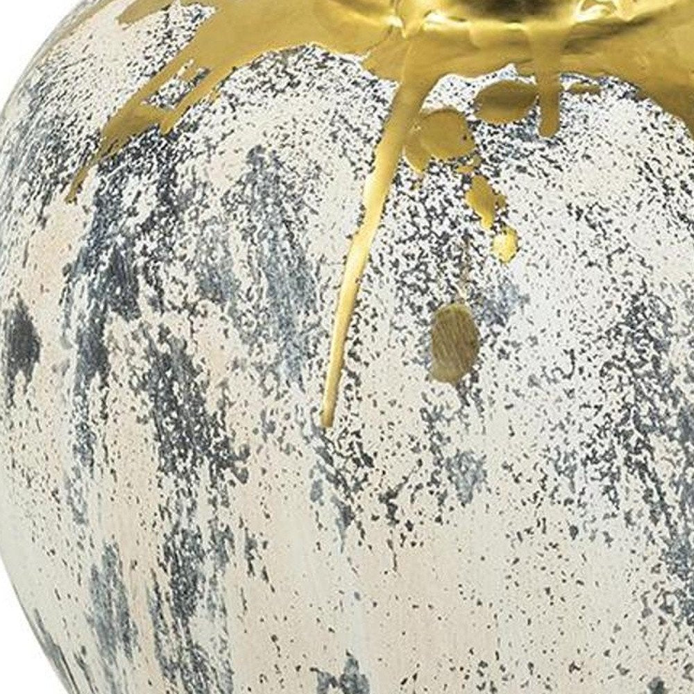 12" Gray Ivory And Gold Modern Abstract Ceramic Table Vase HomeRoots