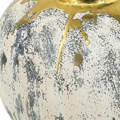 12" Gray Ivory And Gold Modern Abstract Ceramic Table Vase HomeRoots