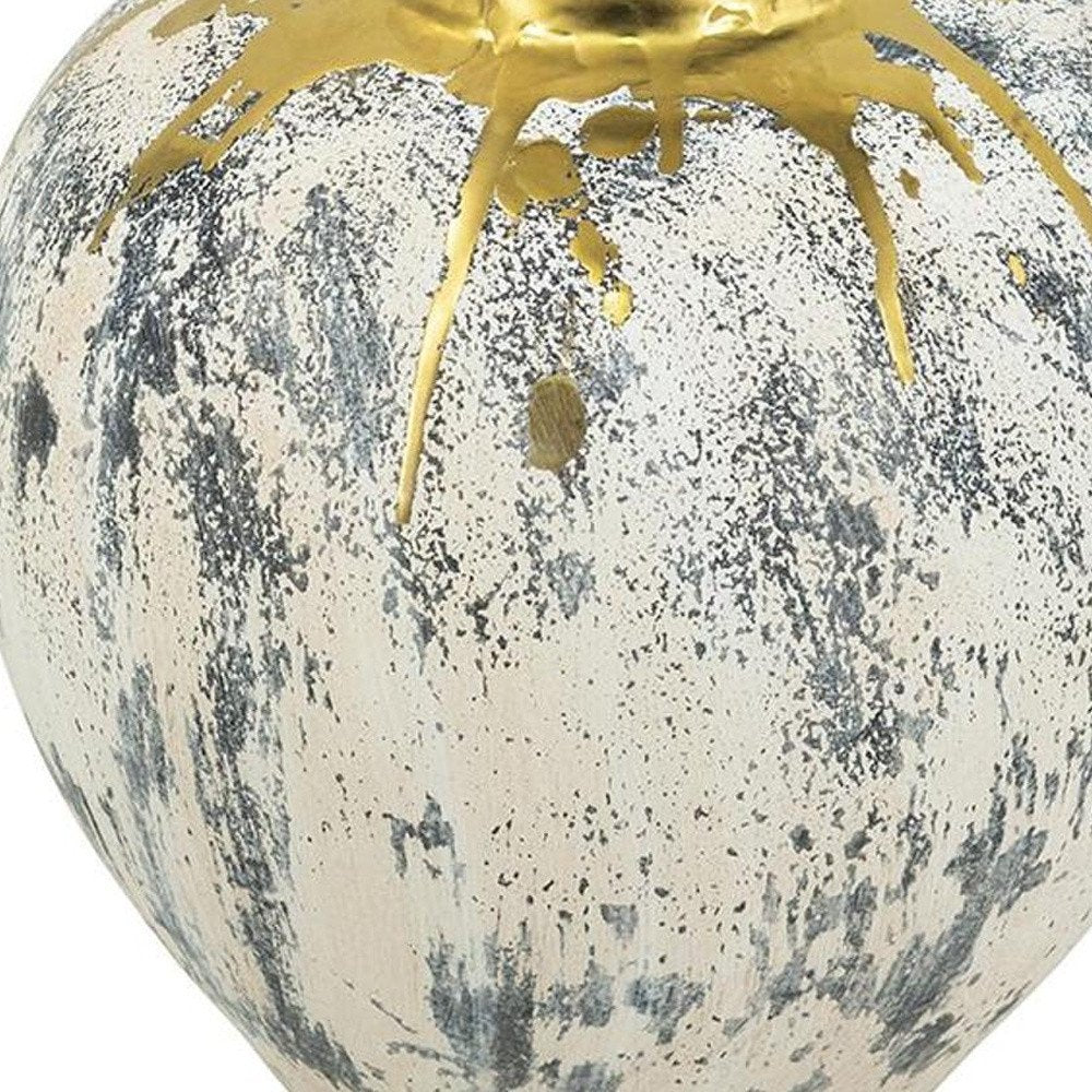 12" Gray Ivory And Gold Modern Abstract Ceramic Table Vase HomeRoots