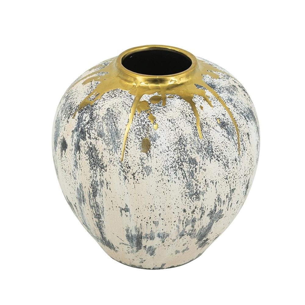 12" Gray Ivory And Gold Modern Abstract Ceramic Table Vase HomeRoots