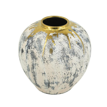 12" Gray Ivory And Gold Modern Abstract Ceramic Table Vase HomeRoots