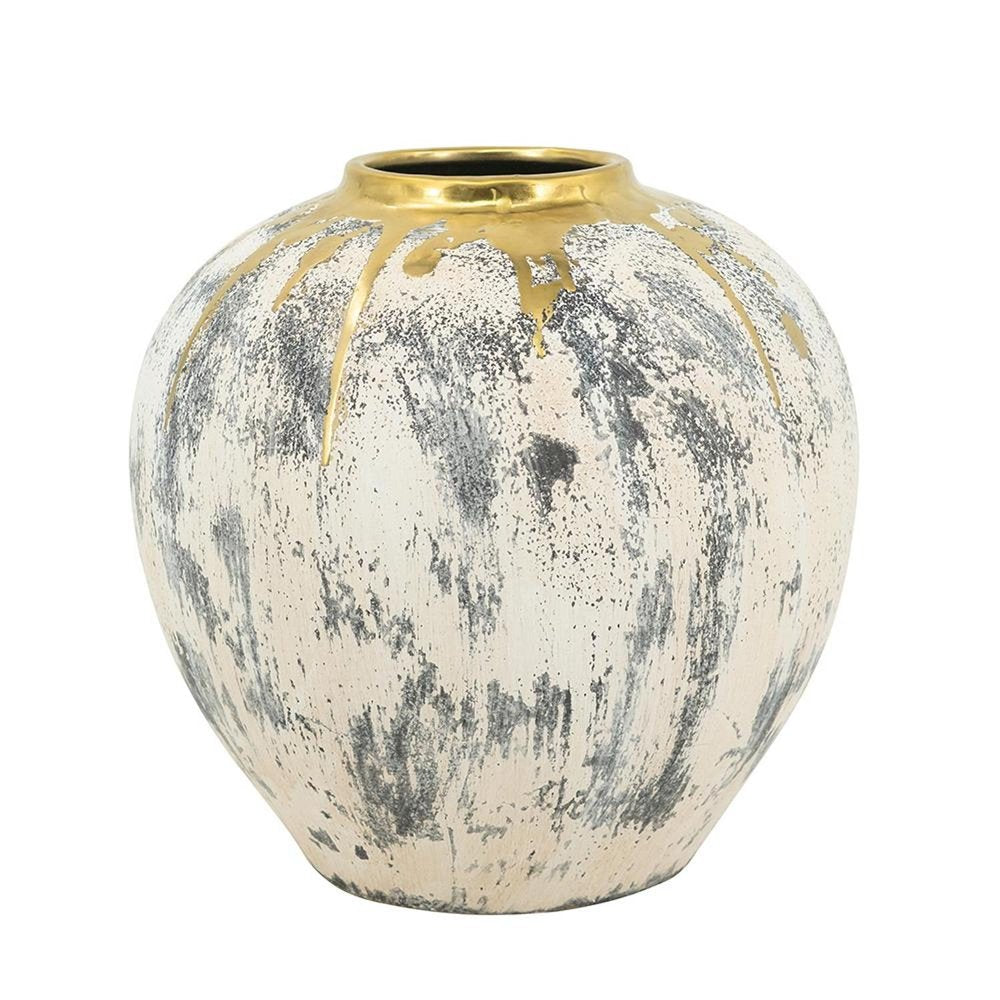12" Gray Ivory And Gold Modern Abstract Ceramic Table Vase HomeRoots