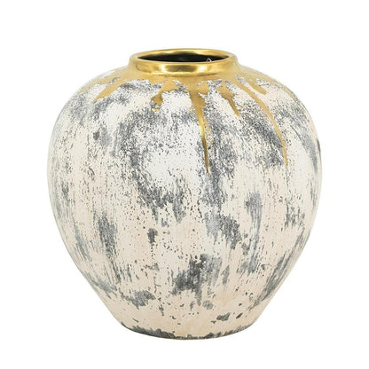 12" Gray Ivory And Gold Modern Abstract Ceramic Table Vase HomeRoots