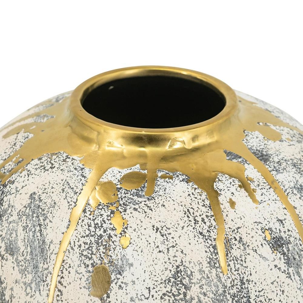 12" Gray Ivory And Gold Modern Abstract Ceramic Table Vase HomeRoots