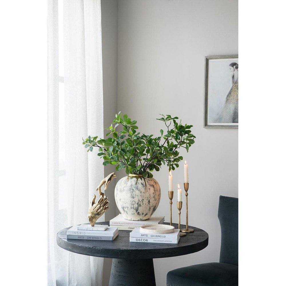 12" Gray Ivory And Gold Modern Abstract Ceramic Table Vase HomeRoots