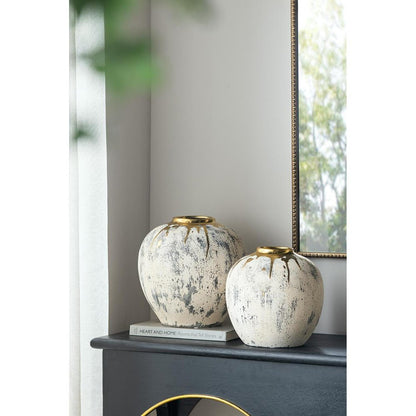 12" Gray Ivory And Gold Modern Abstract Ceramic Table Vase HomeRoots
