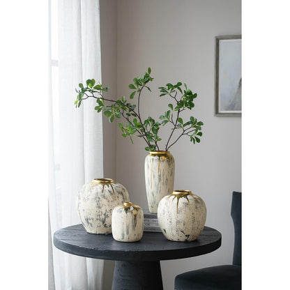 12" Gray Ivory And Gold Modern Abstract Ceramic Table Vase HomeRoots