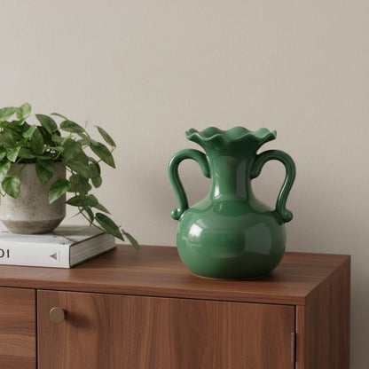 8" Hunter Green Ceramic Amphora Table Vase HomeRoots