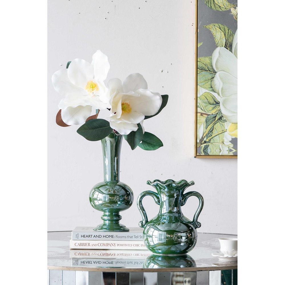 8" Hunter Green Ceramic Amphora Table Vase HomeRoots