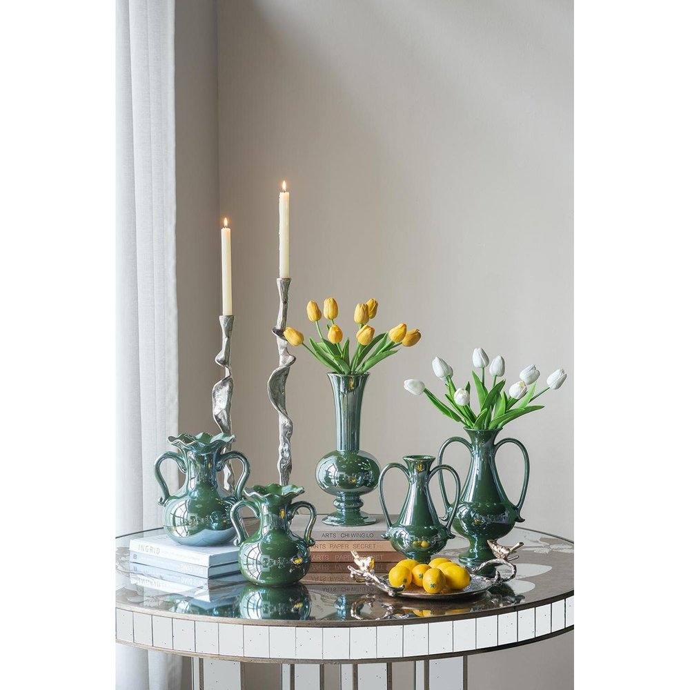 8" Hunter Green Ceramic Amphora Table Vase HomeRoots
