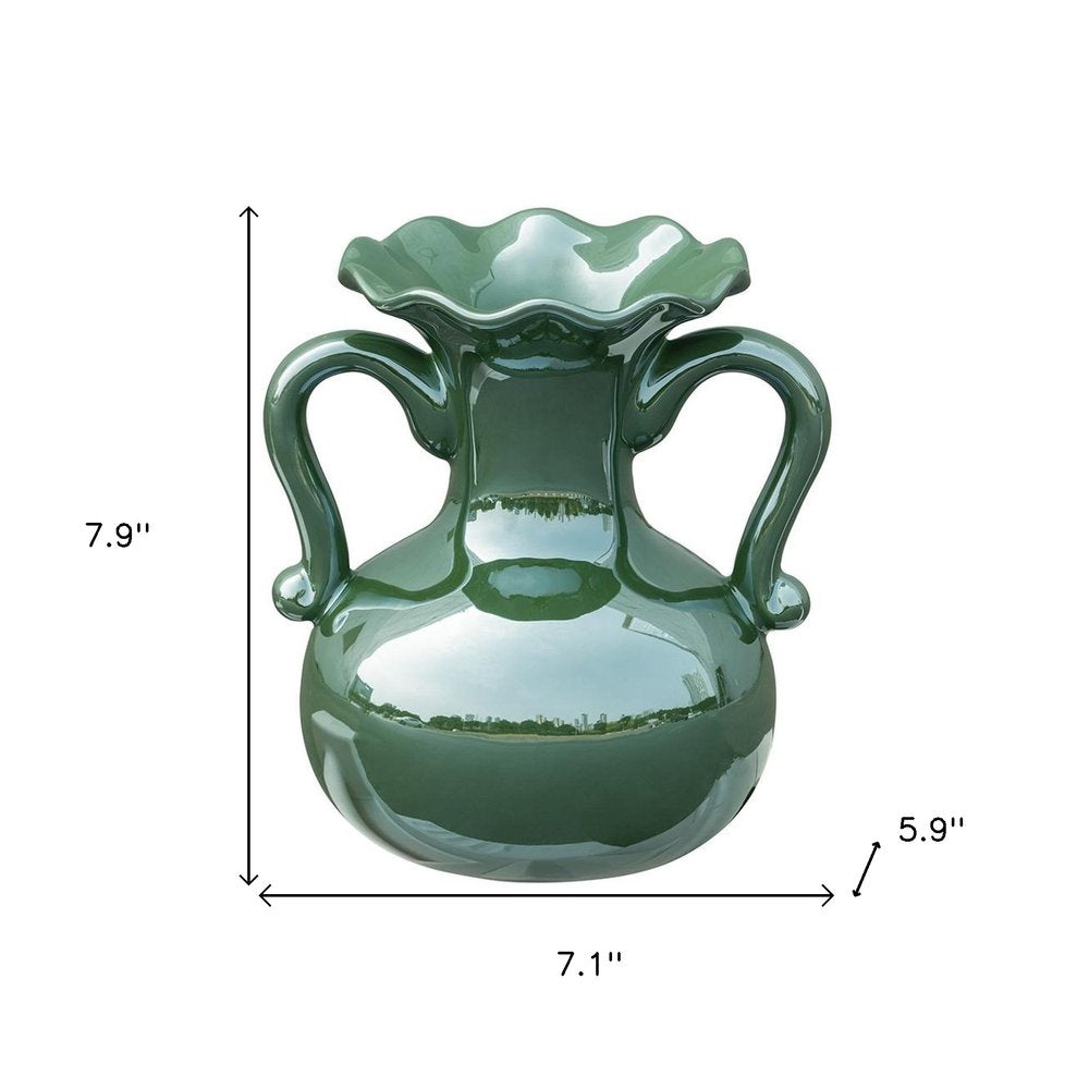 8" Hunter Green Ceramic Amphora Table Vase HomeRoots