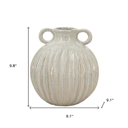 10" Sage And Gray Round With Handles Ceramic Table Vase HomeRoots