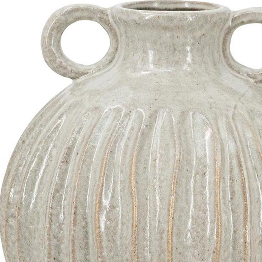 10" Sage And Gray Round With Handles Ceramic Table Vase HomeRoots