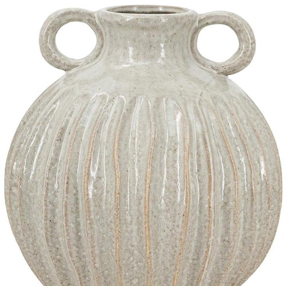 10" Sage And Gray Round With Handles Ceramic Table Vase HomeRoots