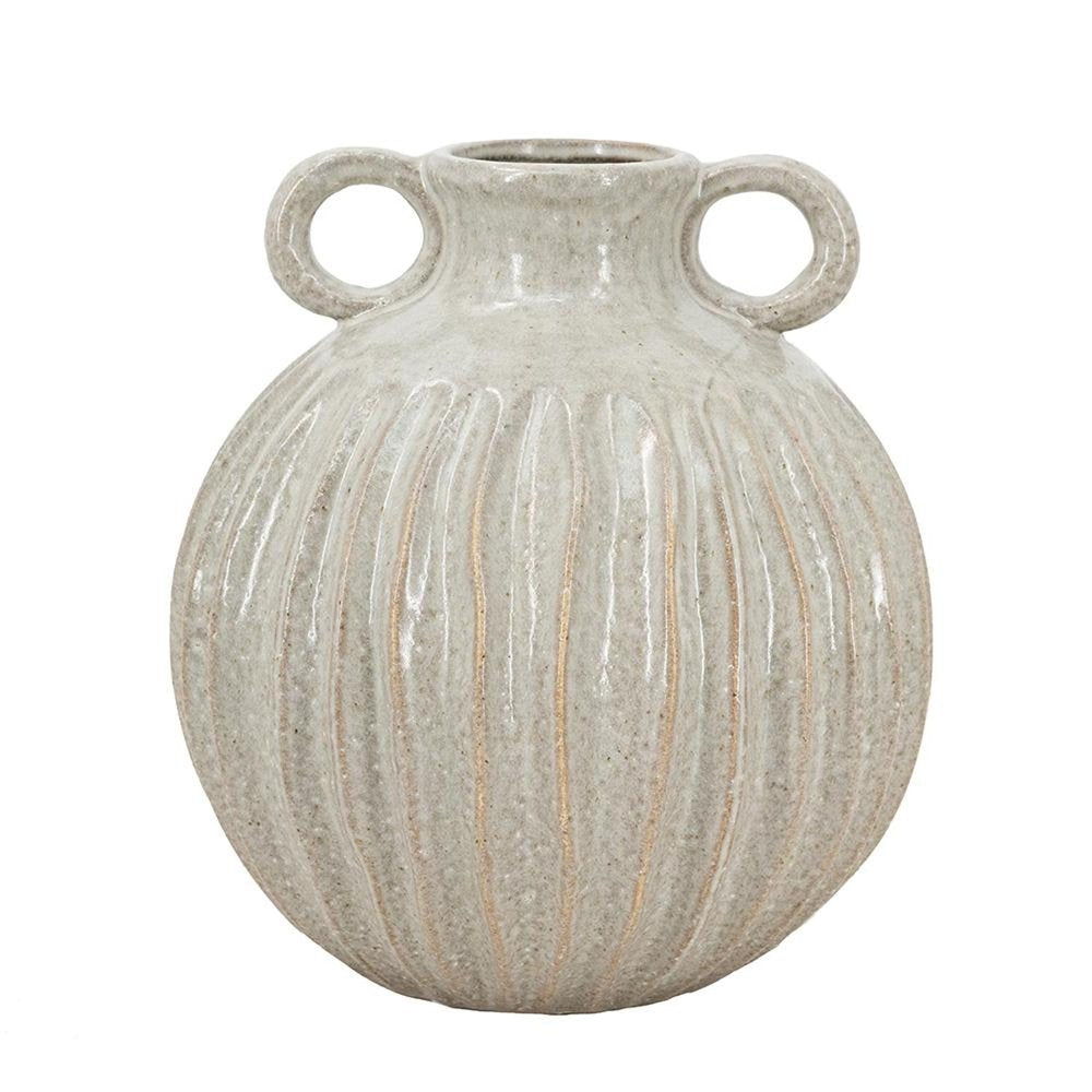 10" Sage And Gray Round With Handles Ceramic Table Vase HomeRoots