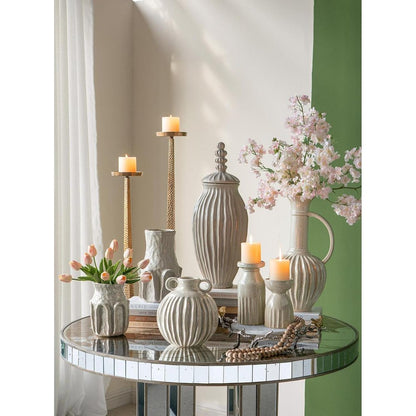 10" Sage And Gray Round With Handles Ceramic Table Vase HomeRoots