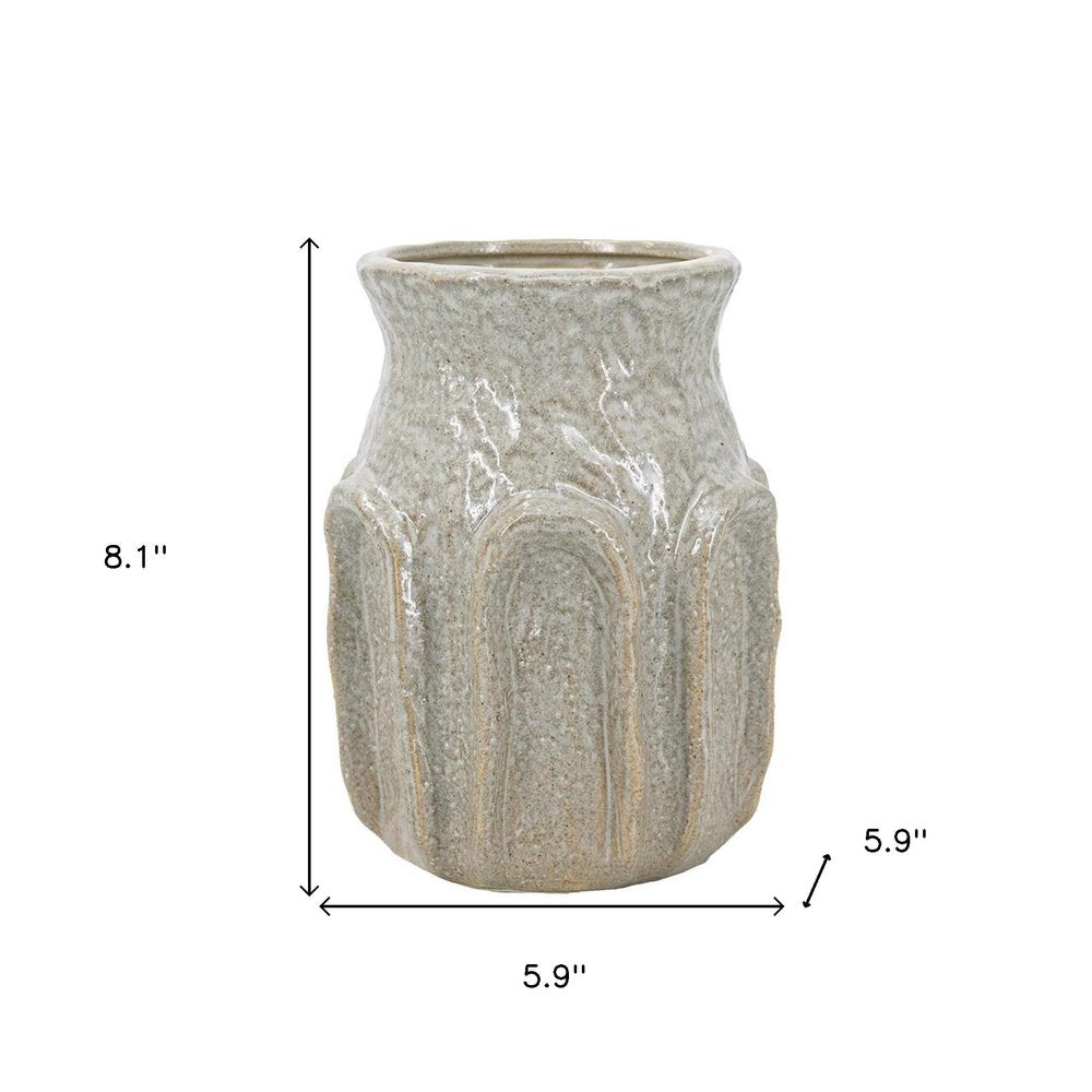 8" Sage And Gray Textural Ceramic Table Vase HomeRoots