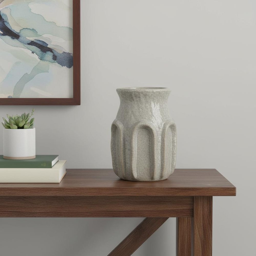 8" Sage And Gray Textural Ceramic Table Vase HomeRoots