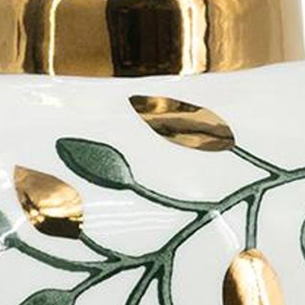 9" White Green And Gold Leaf Round Ceramic Table Vase HomeRoots