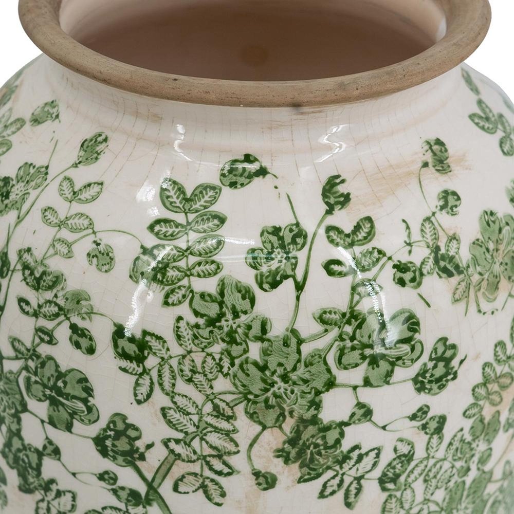 15" Green And White Leaf Ceramic Trumpet Table Vase HomeRoots