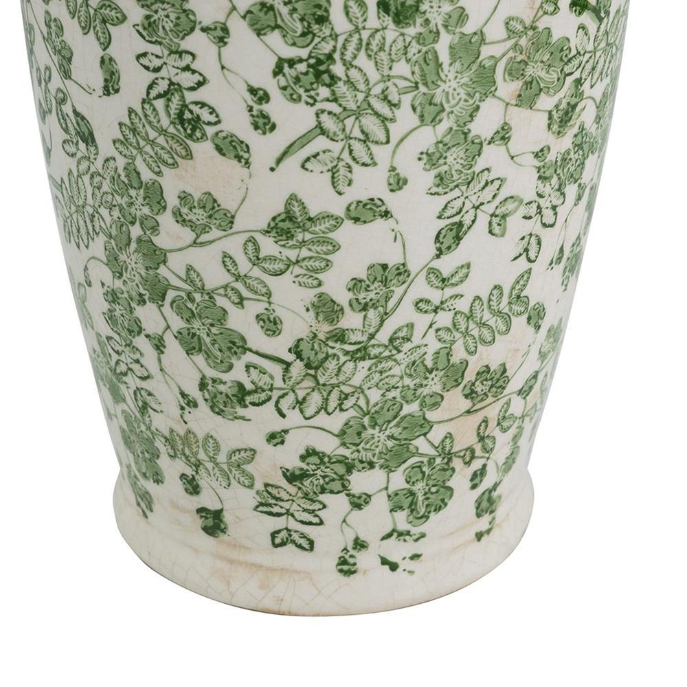 15" Green And White Leaf Ceramic Trumpet Table Vase HomeRoots