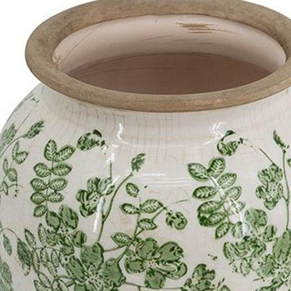 12" Green And White Leaf Ceramic Round Table Vase HomeRoots