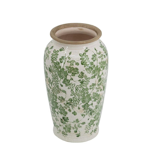 12" Green And White Leaf Ceramic Round Table Vase HomeRoots