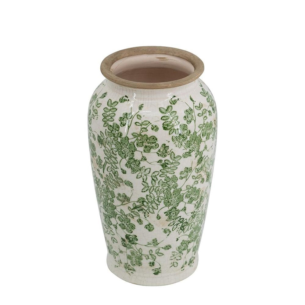 12" Green And White Leaf Ceramic Round Table Vase HomeRoots