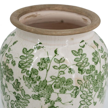 12" Green And White Leaf Ceramic Round Table Vase HomeRoots