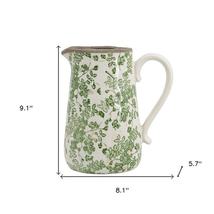 9" Green And White Leaf Ceramic Round Jug Vase HomeRoots