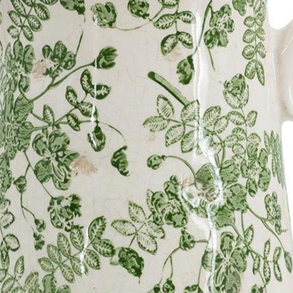 9" Green And White Leaf Ceramic Round Jug Vase HomeRoots