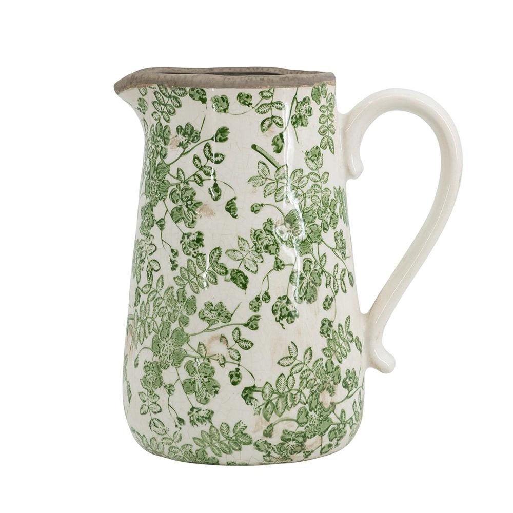 9" Green And White Leaf Ceramic Round Jug Vase HomeRoots