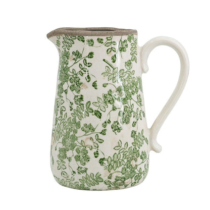 9" Green And White Leaf Ceramic Round Jug Vase HomeRoots