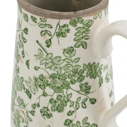 9" Green And White Leaf Ceramic Round Jug Vase HomeRoots