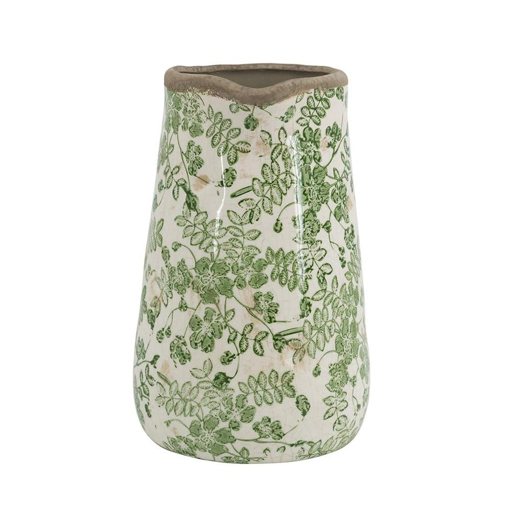 9" Green And White Leaf Ceramic Round Jug Vase HomeRoots