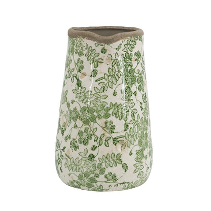 9" Green And White Leaf Ceramic Round Jug Vase HomeRoots