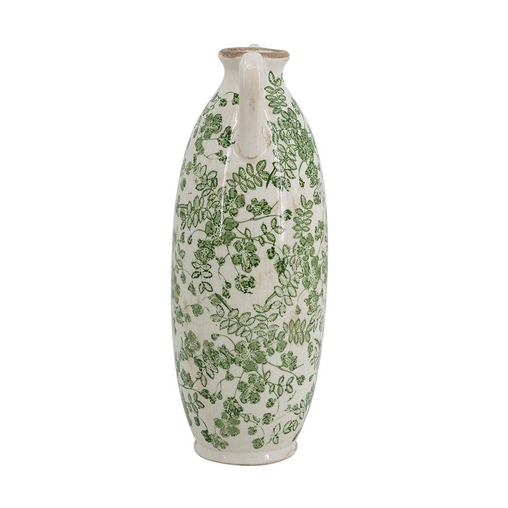14" Green And White Leaf Ceramic Amphora Table Vase HomeRoots