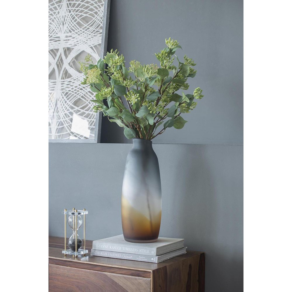 17" Charcoal And Orange Ombre Glass Table Vase HomeRoots