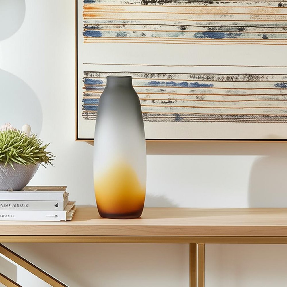 17" Charcoal And Orange Ombre Glass Table Vase HomeRoots
