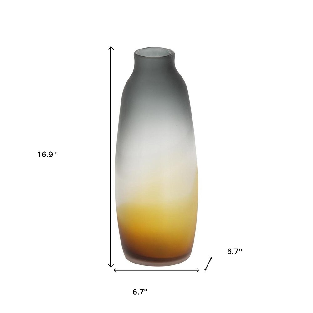 17" Charcoal And Orange Ombre Glass Table Vase HomeRoots
